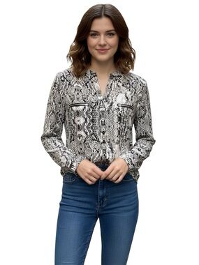 INC International Concepts Black and White Snake Print Blouse Size M